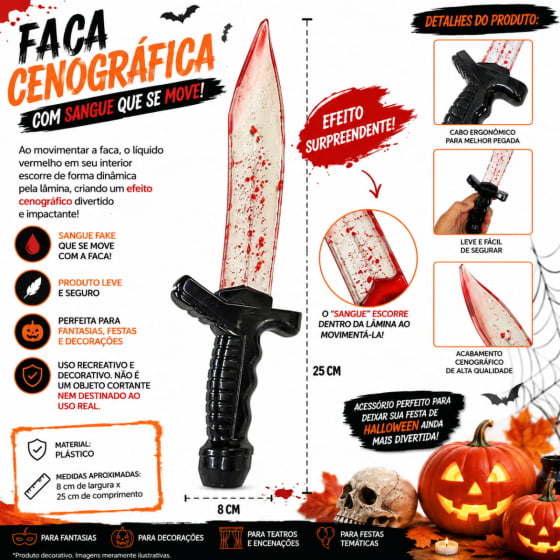 Faca Fake de Plástico com Sangue