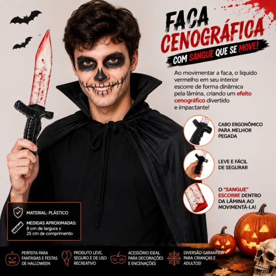 Faca Fake de Plástico com Sangue Faca Fake de Plástico com Sangue