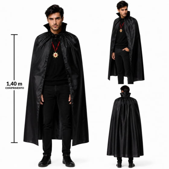 Kit Acessórios Fantasia Drácula Adulto Festa Halloween com 2 Itens