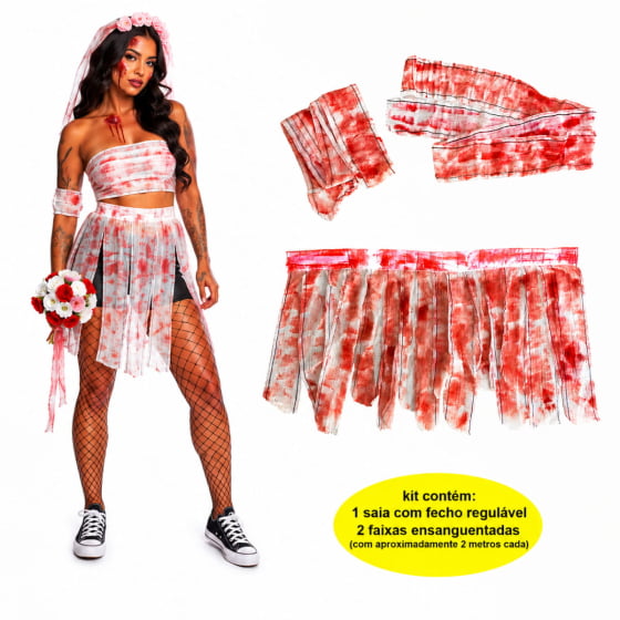 Kit Fantasia Múmia Sangrenta Halloween Cosplay