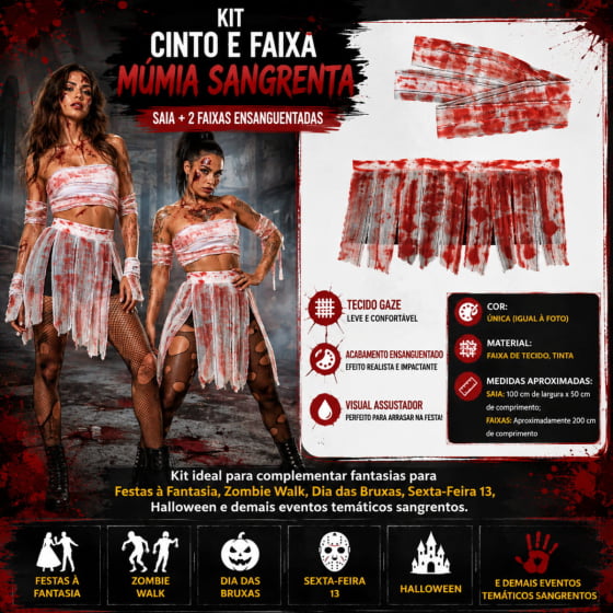 Kit Fantasia Múmia Sangrenta Halloween Cosplay