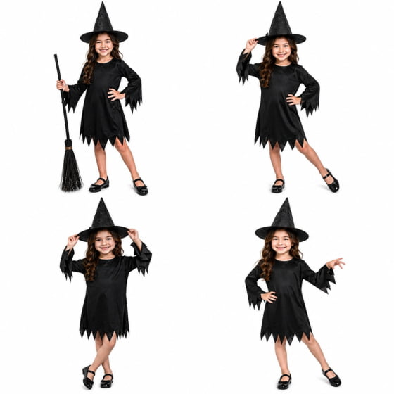 Kit Infantil Vestido e Chapéu Bruxinha Halloween