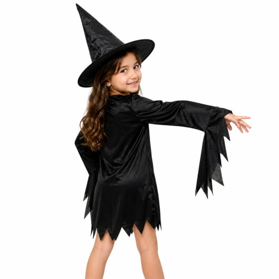 Kit Infantil Vestido e Chapéu Bruxinha Halloween