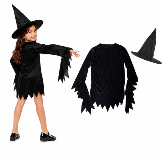 Kit Infantil Vestido e Chapéu Bruxinha Halloween Kit Infantil Vestido e Chapéu Bruxinha Halloween