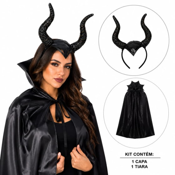 Kit Malévola Bruxa Malvada Fantasia para Halloween