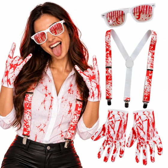 Kit Suspensório Mão Sangrenta Fantasia Halloween