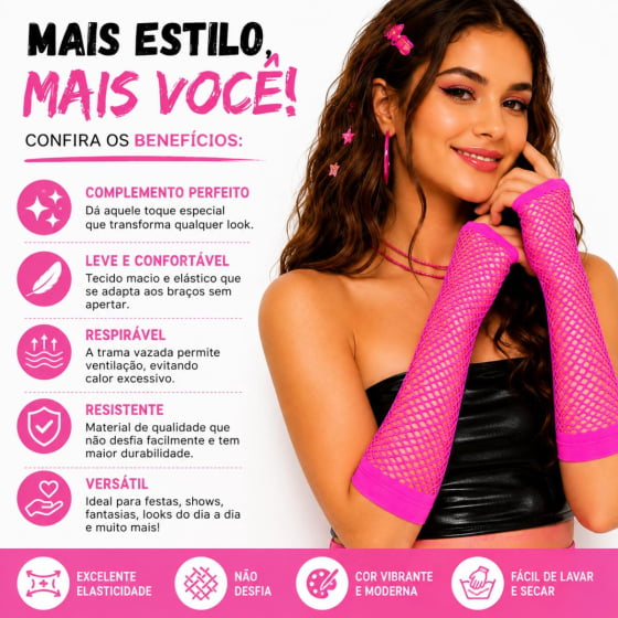 Luva Arrastão Longa Fantasia Cosplay Carnaval Halloween