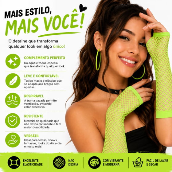 Luva Arrastão Longa Fantasia Cosplay Carnaval Halloween
