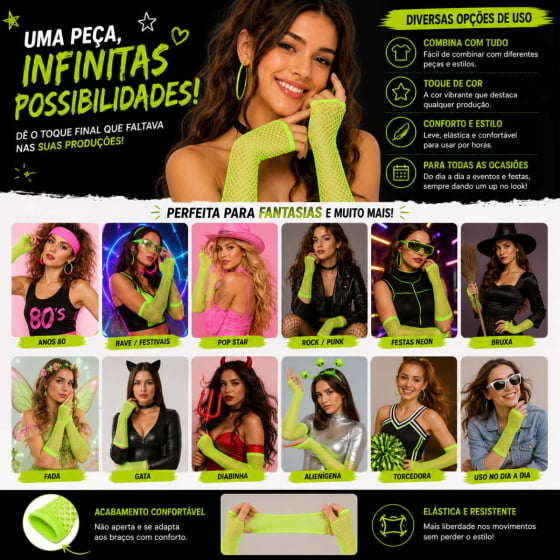 Luva Arrastão Longa Fantasia Cosplay Carnaval Halloween