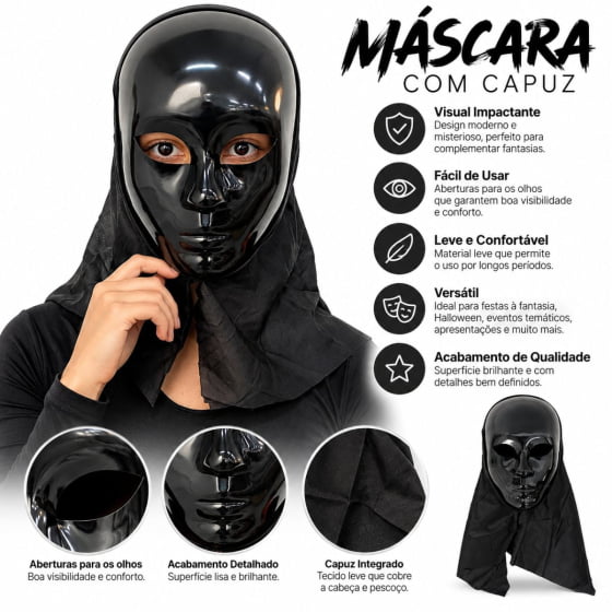 Máscara Misteriosa Alienígena com Capuz para Halloween