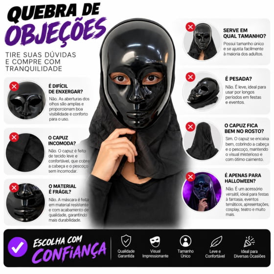 Máscara Misteriosa Alienígena com Capuz para Halloween