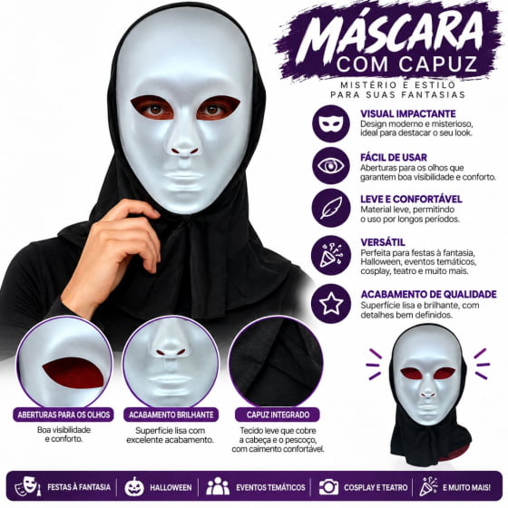 Máscara Misteriosa Alienígena com Capuz para Halloween