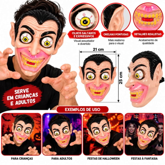 Máscara Drácula Vampiro com Olhos Esbugalhados Halloween