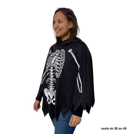 Poncho Esqueleto Caveira Acessório Halloween