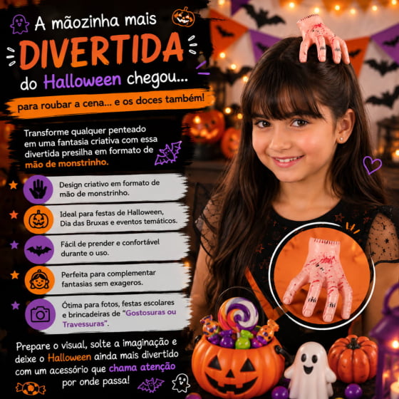 Presilha Mãozinha para Halloween e Cabelo Maluco