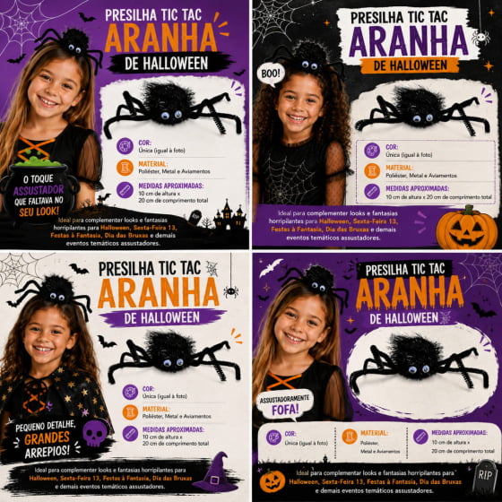 Presilha Tic Tac Acessório Aranha de Halloween Cabelo Maluco