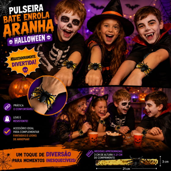 Pulseira Bate-Enrola Aranha para Halloween