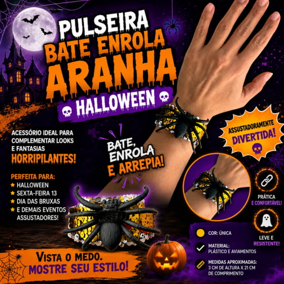 Pulseira Bate Enrola Aranha Halloween