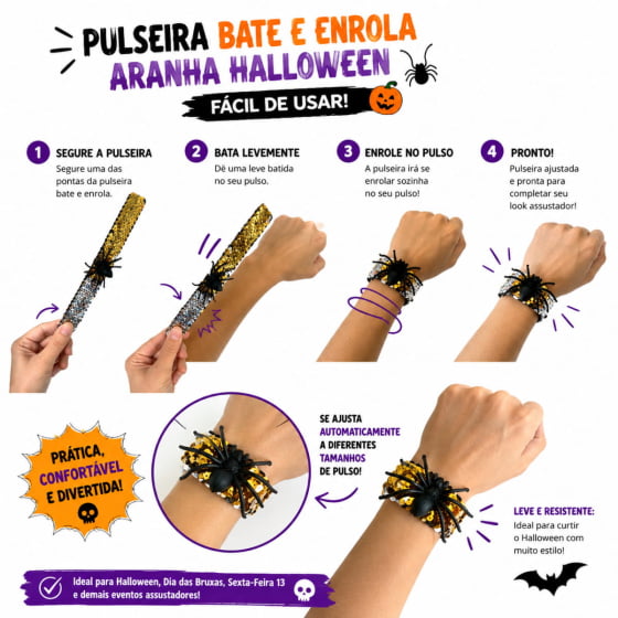 Pulseira Bate-Enrola Aranha para Halloween