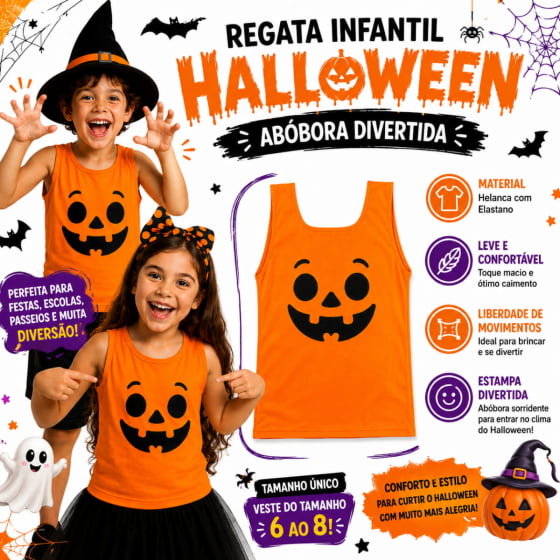 Regata Abóbora Halloween Infantil
