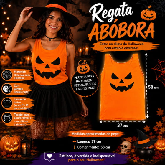 Regata Abóbora Laranja Halloween Adulto Regata Abóbora Laranja Halloween Adulto