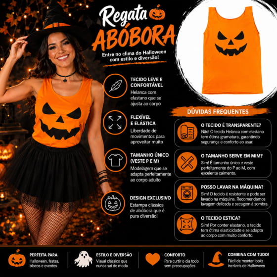 Regata Abóbora Laranja Halloween Adulto