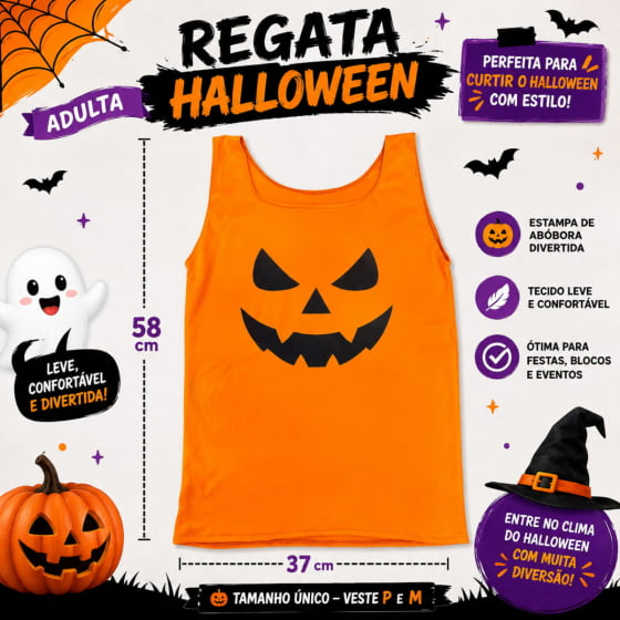 Regata Abóbora Laranja Halloween Adulto