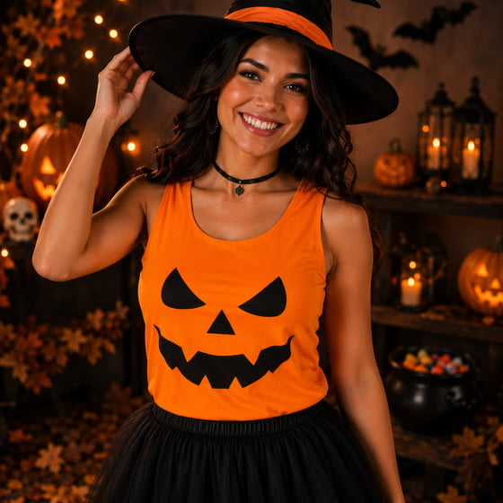 Regata Abóbora Laranja Halloween Adulto