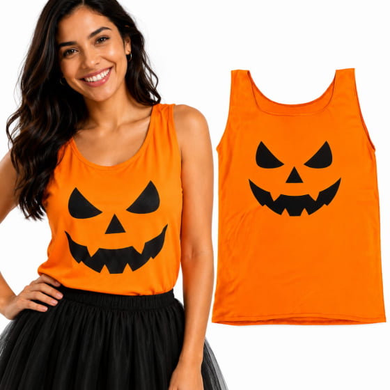 Regata Abóbora Laranja Halloween Adulto Regata Abóbora Laranja Halloween Adulto