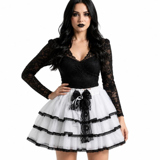 Saia Adulto com Babados e Renda para Halloween