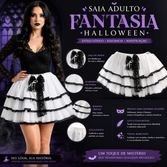 Saia Adulto com Babados e Renda para Halloween