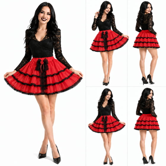 Saia Adulto com Babados e Renda para Halloween