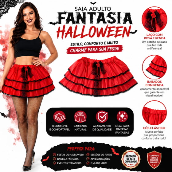 Saia Adulto com Babados e Renda para Halloween