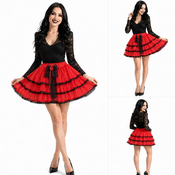 Saia Adulto com Babados e Renda para Halloween