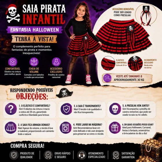 Saia Pirata Infantil Fantasia Halloween
