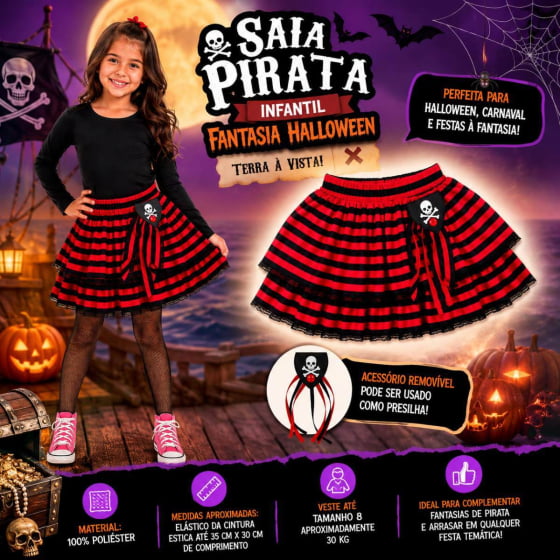 Saia Pirata Infantil Fantasia Halloween