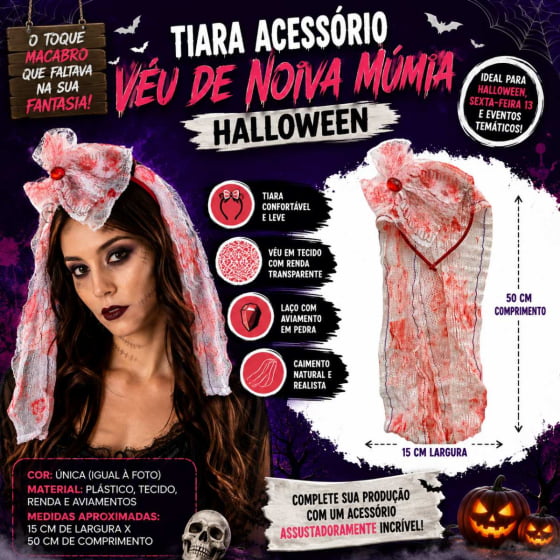 Tiara Acessório Véu de Noiva Múmia Halloween Cosplay Tiara Acessório Véu de Noiva Múmia Halloween Cosplay