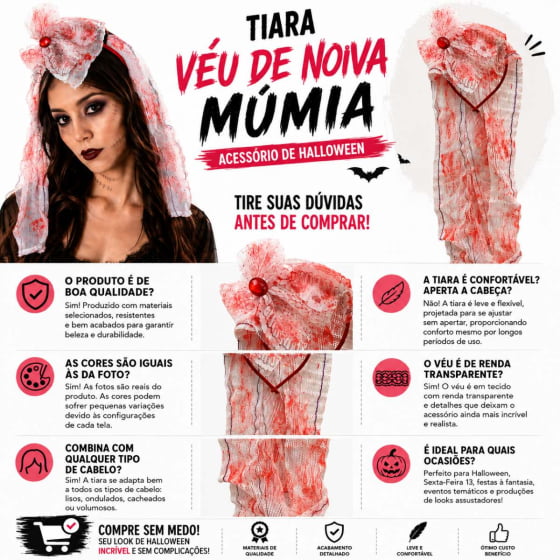 Tiara Véu de Noiva Múmia para Halloween