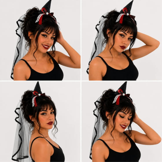 Tiara Chapéu de Bruxa com Véu Acessório Halloween