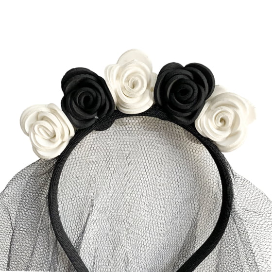 Tiara Veuzinho de Noiva Preto e Branco Fantasia Gótica Halloween