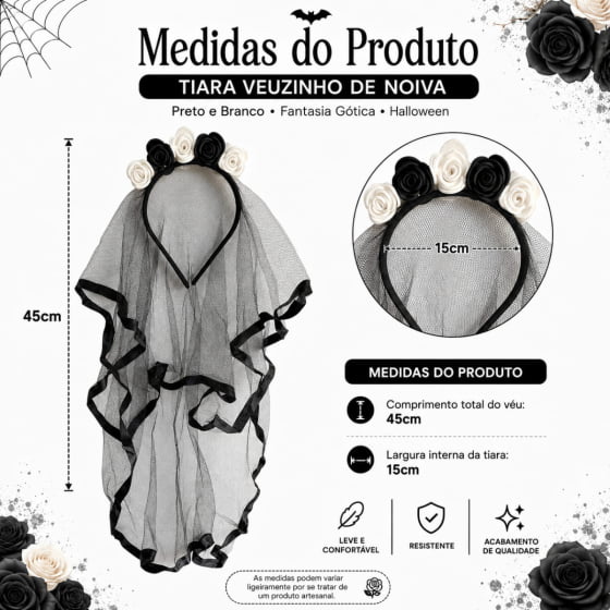 Tiara com Véu Preto Noiva Sombria para Halloween