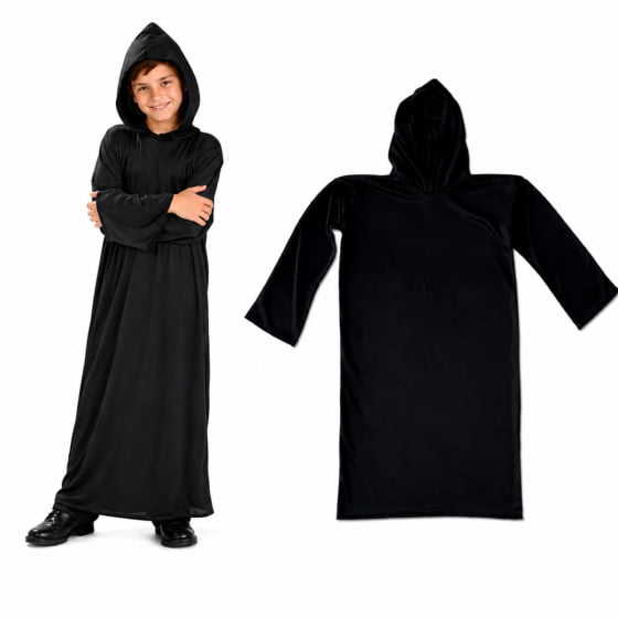 Túnica Preta Infantil com Capuz para Halloween