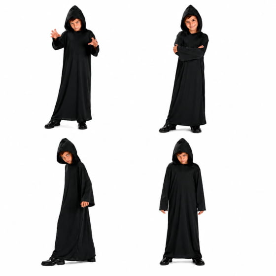 Túnica Preta Infantil com Capuz para Halloween