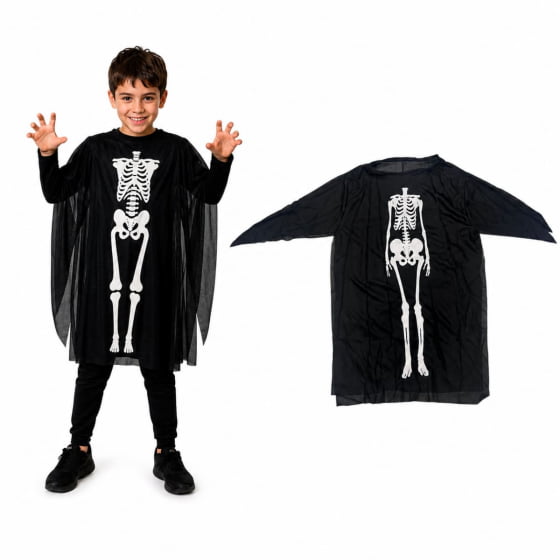 Túnica Infantil Esqueleto Caveira Halloween 