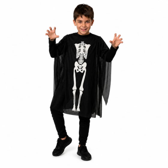 Túnica Infantil Esqueleto Caveira Halloween 