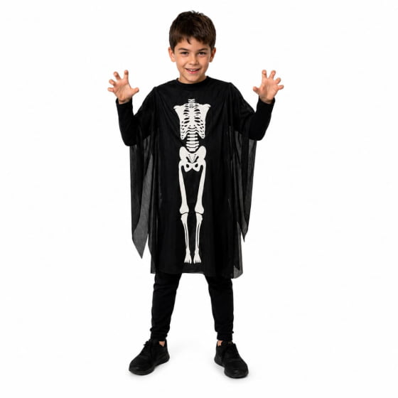 Túnica Infantil Esqueleto Caveira Halloween 