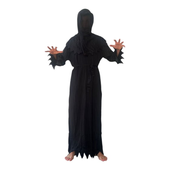 Tunica Preta com Capuz Solto Halloween Adulto