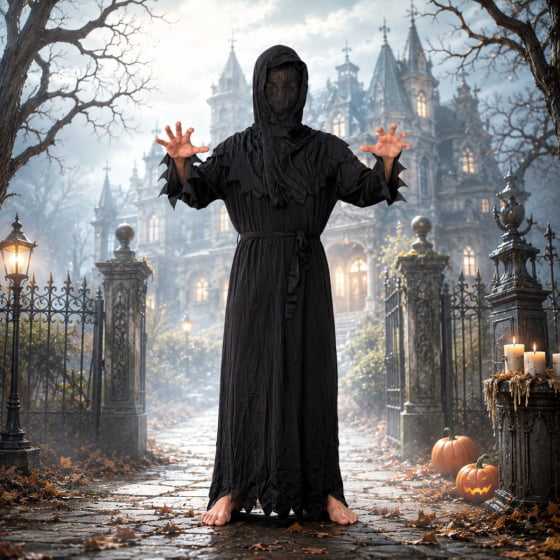 Tunica Preta com Capuz Solto Halloween Adulto Tunica Preta com Capuz Solto Halloween Adulto