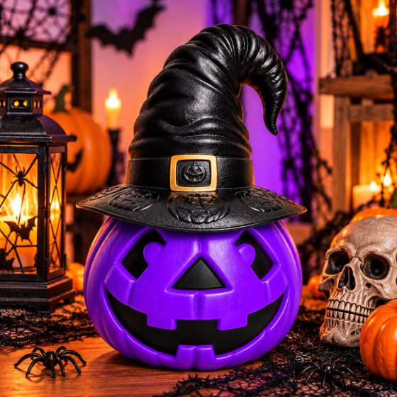 Abóbora Bruxinha com Chapéu Decoração de Halloween Escolha a Cor