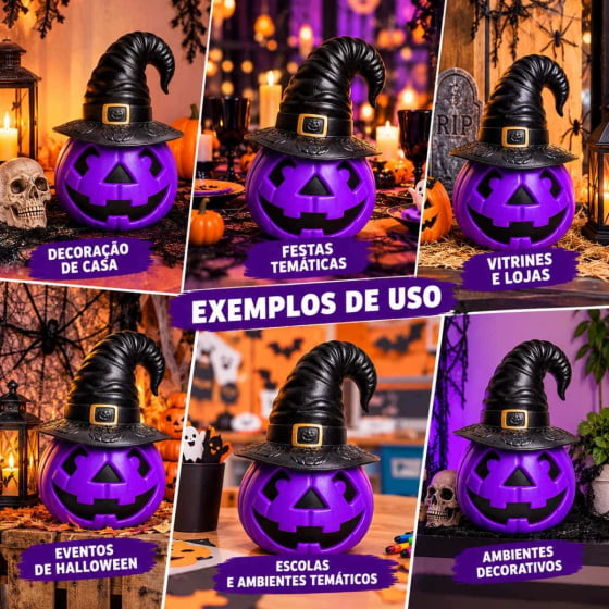 Abóbora Bruxinha com Chapéu Decoração de Halloween Escolha a Cor Abóbora Bruxinha com Chapéu Decoração de Halloween Escolha a Cor